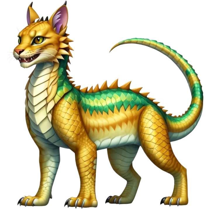 Shiny exotic iridescent Dragon-Tiger-type Lynx-Caracal-Crocodile-Bobcat-Fakémon-creature full body emoji
