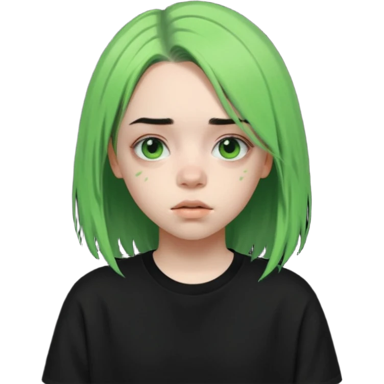 A teenager who looks like Billie Eilish when she had green and black hair emoji