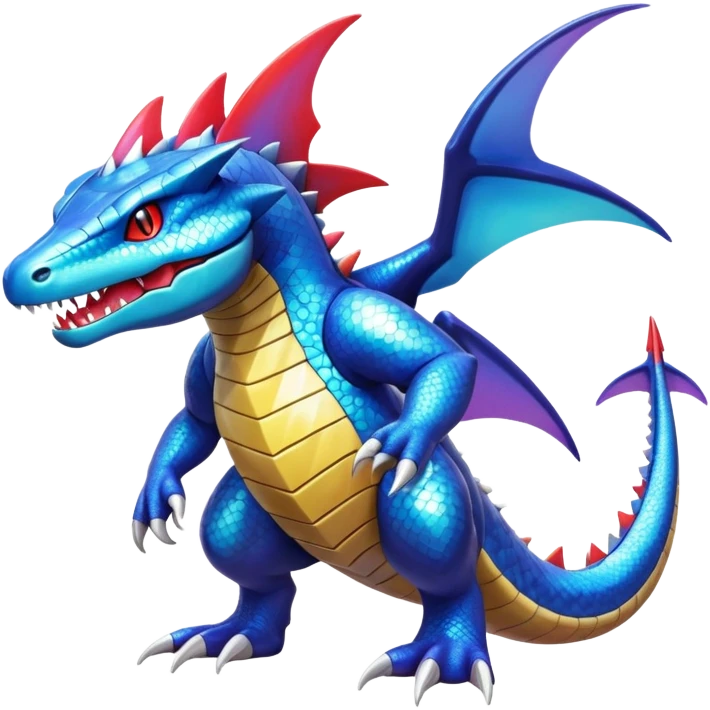 Shiny Exotic Colorful epic Garchomp-Gabite-Salamence-Koraidon-Feraligatr-Fakémon-hybrid-creature (full body)  emoji