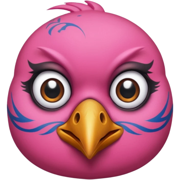 pink bird with piercings and excessive face tattoos two eyes emoji