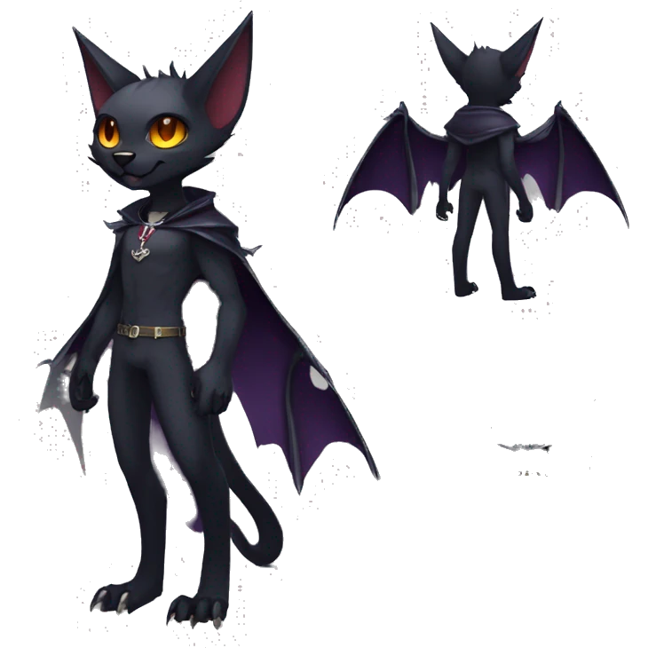 cool edgy anthro dark-shadow-themed animal vampiric bat-cat-hybrid Fakemon  with a collar full body emoji