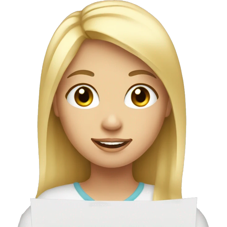 blonde girl giving feedback with a sheet of paper emoji