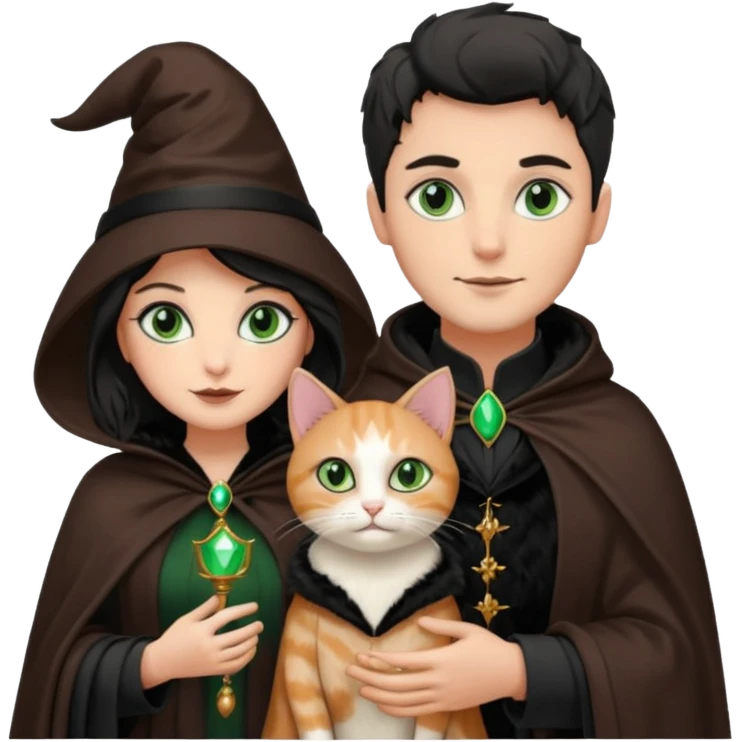 magician couple and their pet cat emoji