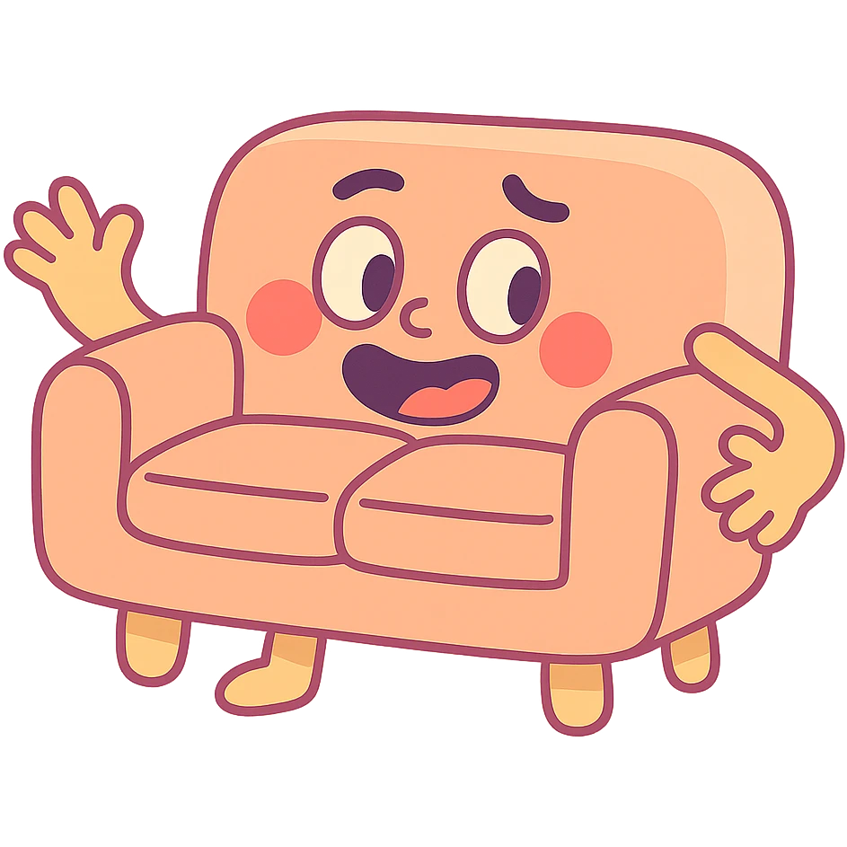 cartoon sofa foam block with rounded edges, pastel colors emoji