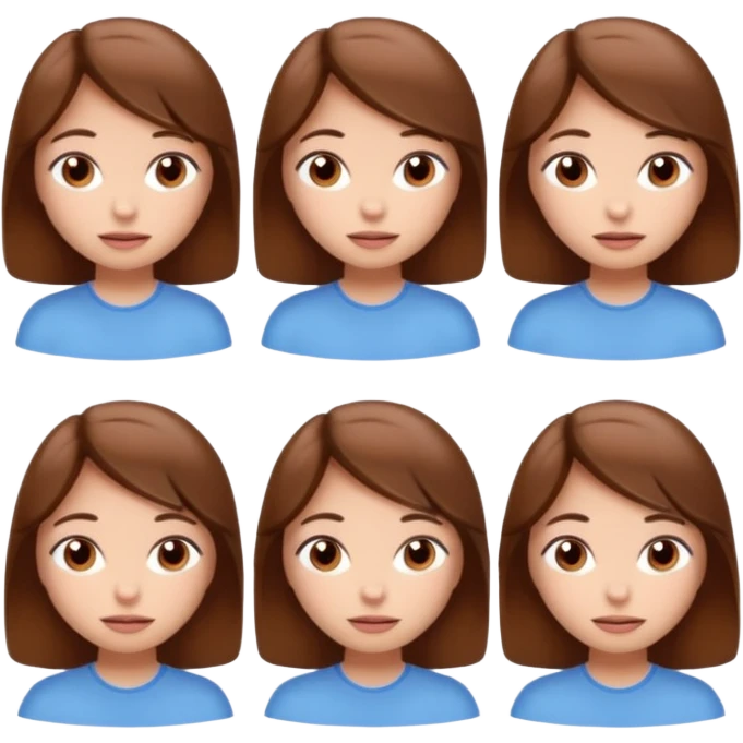 Мультяшная девочка с каштановыми волосами показывает различные эмоции emoji