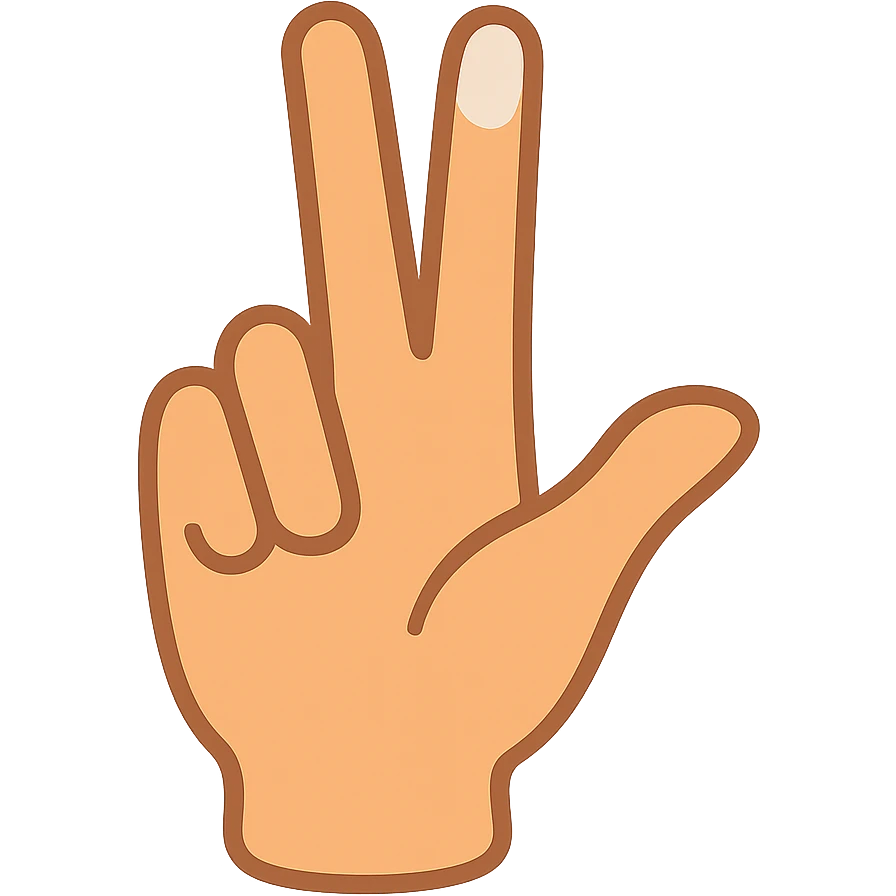 Recreate this exact hand and finger pose in normal emoji style with transparent background and white nails. Match the finger and hand position as closely as possible. Variant 1. emoji