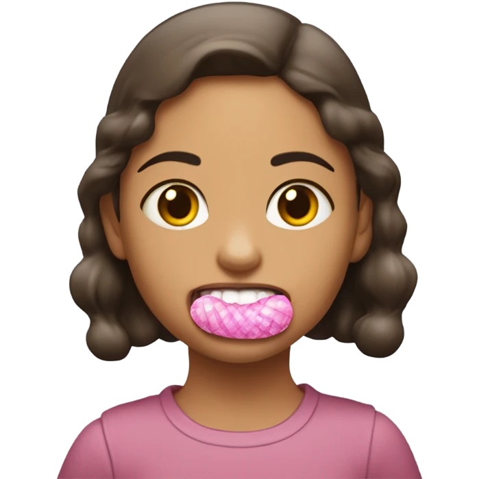 una niña morena con rulos comiendo chicle  emoji