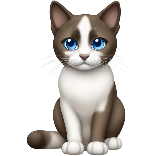 Snowshoe cat with small white patch by nose, dark face and blue eyes emoji