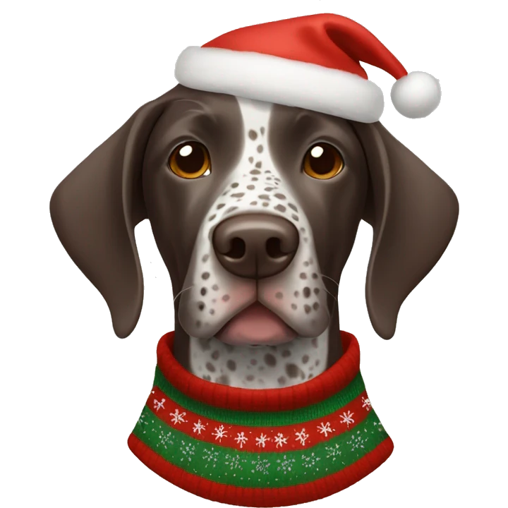German shorthaired pointer wearing Christmas sweater  emoji