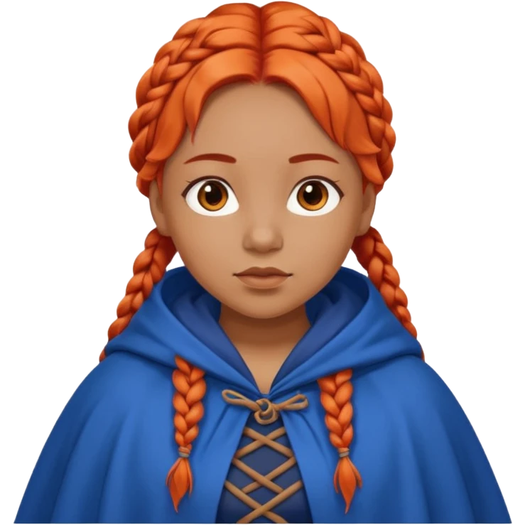 red orange braids hair girl, tan skin, fat, wear blue cloak emoji