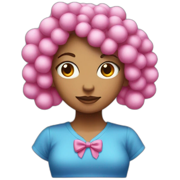 Blue girl with pink tied hair forming two pompons emoji