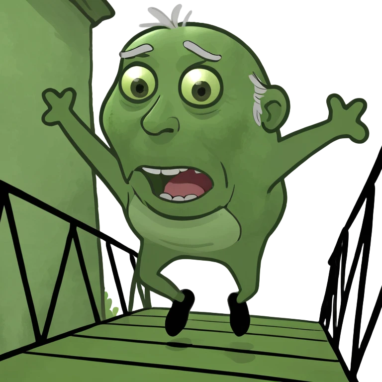 grandpa jumping off bridge with grandma looking shocked emoji