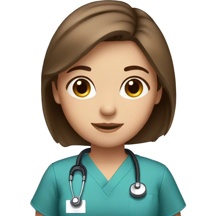 cute girl with straight brown hair wearing scrubs  emoji