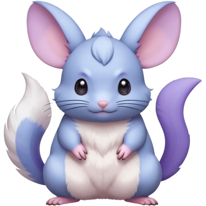 Light-pastel-blue rodent-chinchilla-Minccino-Pachirisu- Pokémon-Fakémon-fusion-hybrid-Pokémon-animal-creature, full body with purple-violet-pinkish round cheek markings  emoji