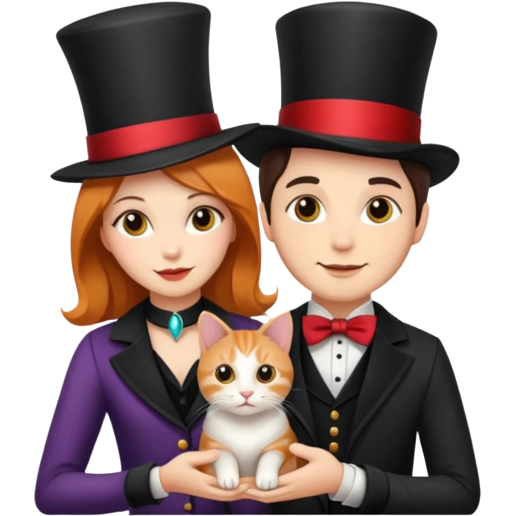 magician couple and their pet cat emoji