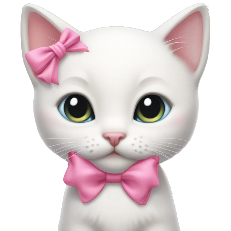 white kitten with pink bow on head and pink bow behind emoji