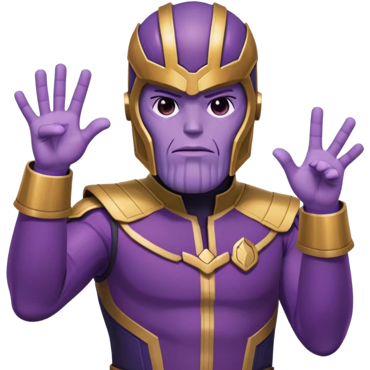 Thanos wearing a Squid Game guard uniform making a hand gesture emoji