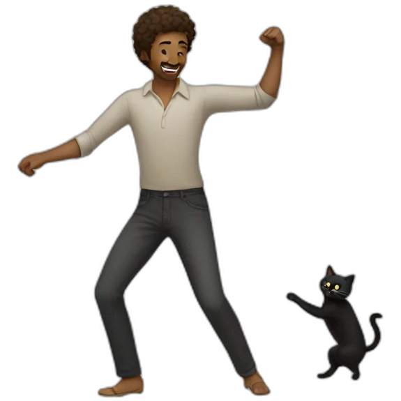 A man who IS dancing with a cat emoji