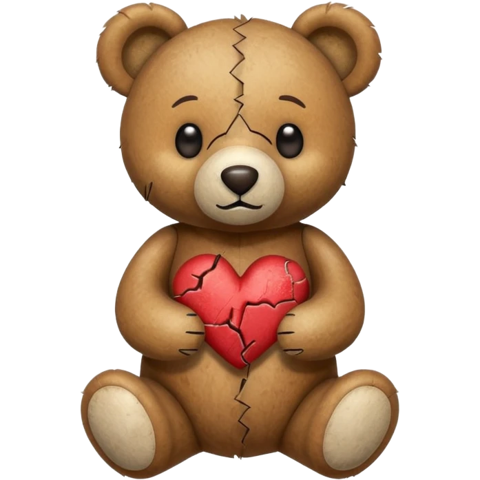 broken toy bear with a stitched heart emoji