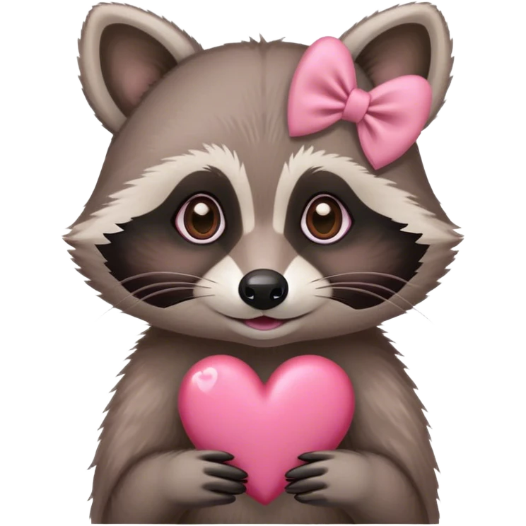 Loving raccoon with heart eyes and pink bow on head  emoji