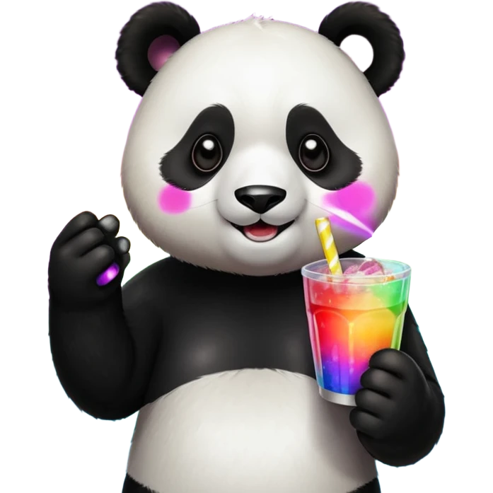 A panda holding a cup of punch, looking excited under disco lights.



















 emoji
