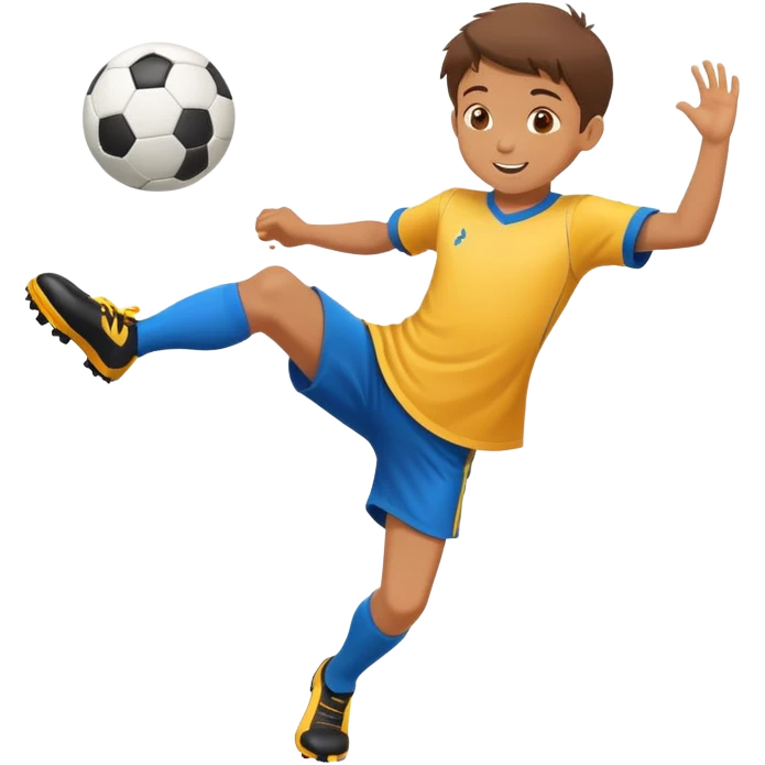 child kicking a ball, cheerful and energetic, motion lines to show action emoji