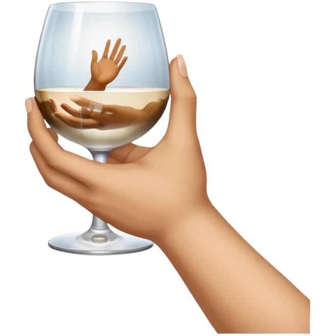 a hand holding a glass, above the glass is painted the creation of Adam emoji