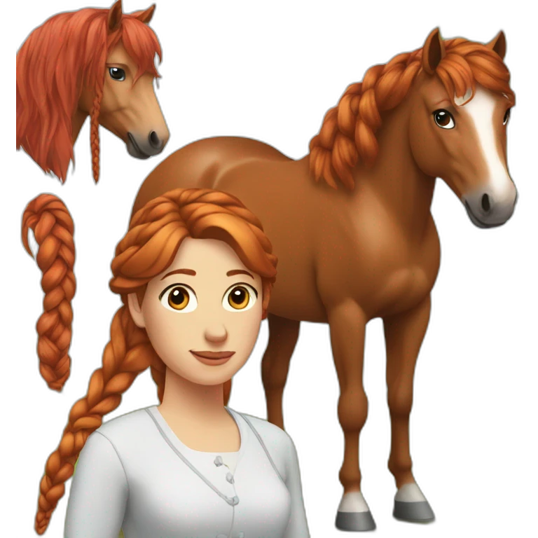 Horse next to a red-haired woman with braided hair emoji