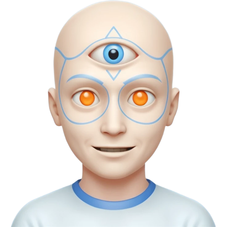 mutant test subject portrait, head and shoulders only, third eye on forehead, pale skin, creepy calm smile, lab experiment style, 3D cartoon, mobile game icon style, clean background, no text, no watermark

 emoji