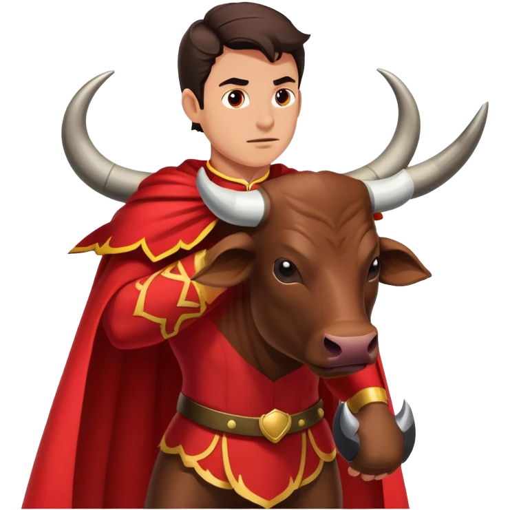 matador with red cape facing a charging bull emoji