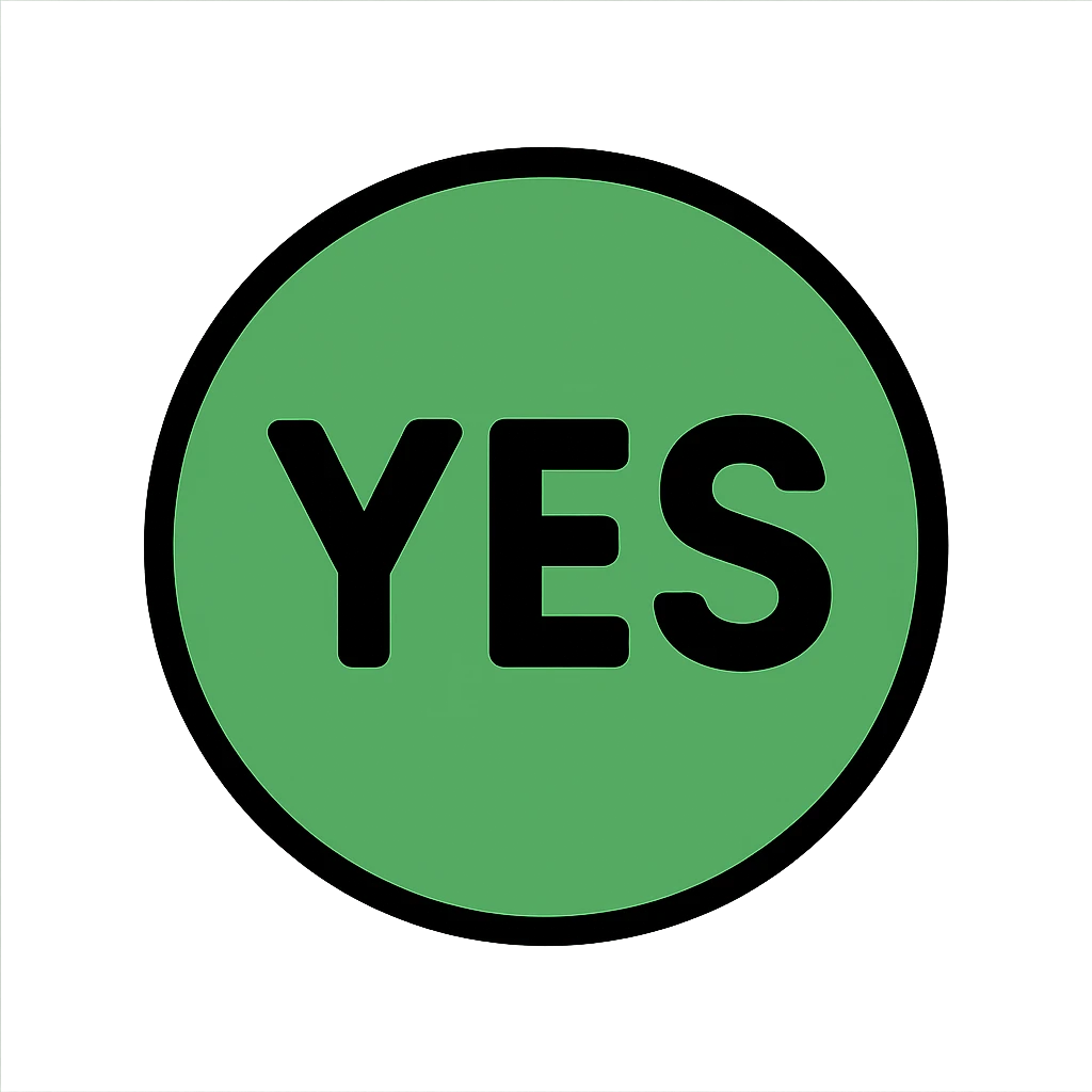 green ball with YES in bold text, outlined color icon style emoji