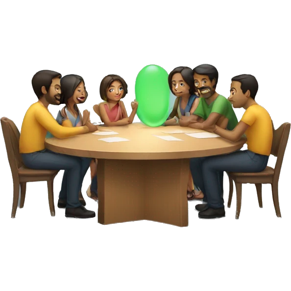 people sitting around a table asking questions emoji