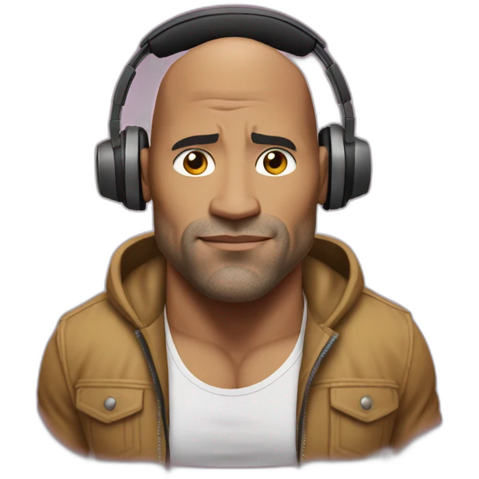 the rock johnson with headphones jacked emoji