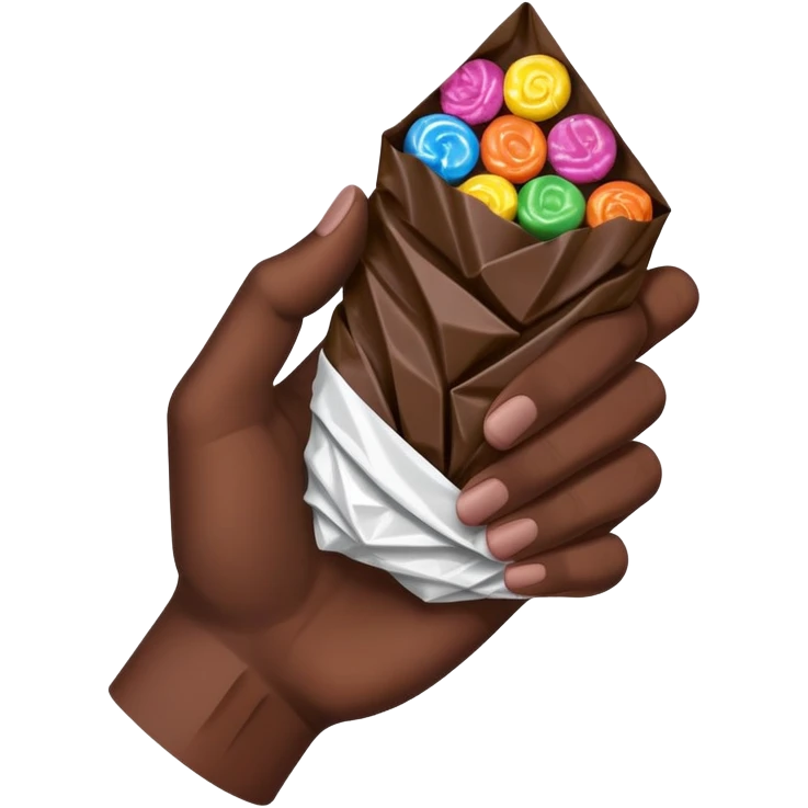 Dark skin tone hand holding candy wrapper emoji