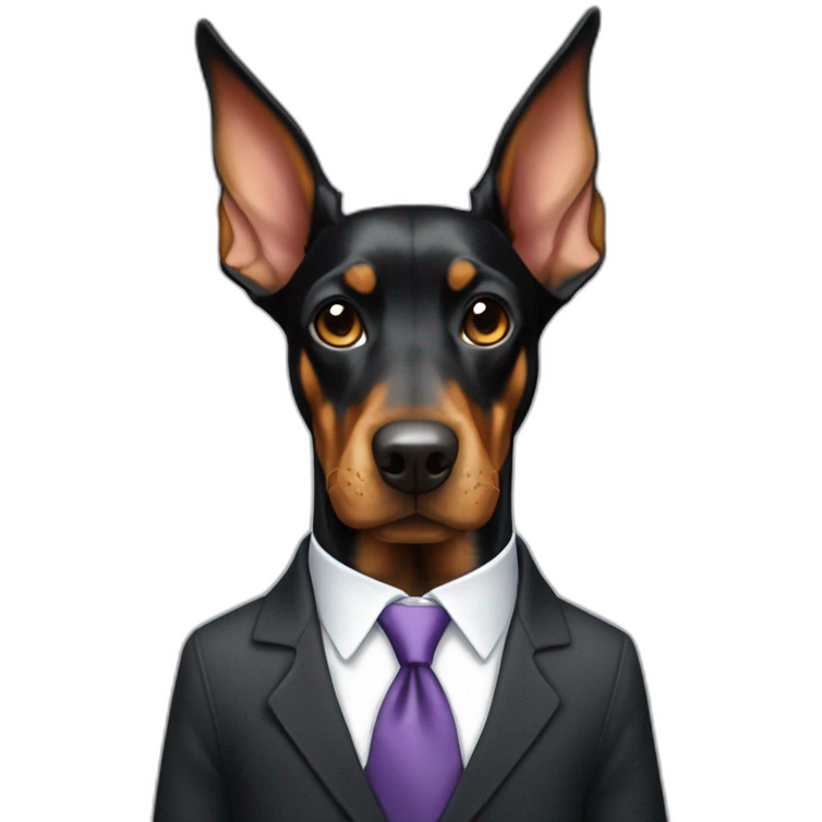 Cute doberdore face (floppy ears), in a suit and tie emoji