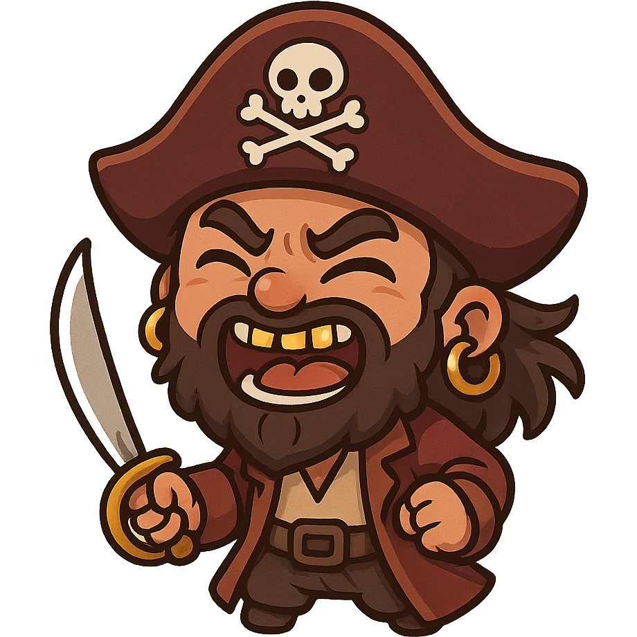 humorous Caribbean pirate with exaggerated expression, gold teeth and earrings emoji