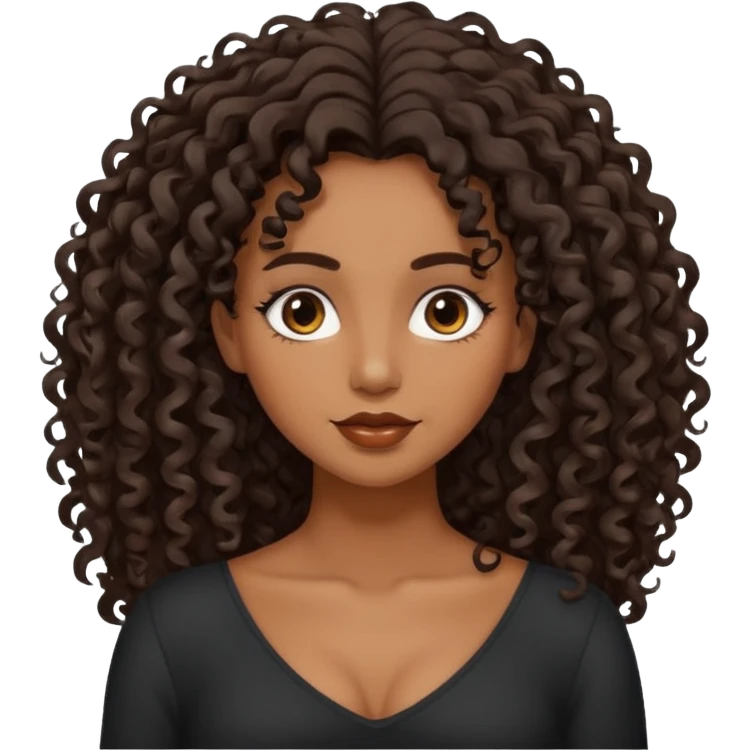 brown skinned lady with curly black hair, shoulder long hair, messy, nice curves emoji