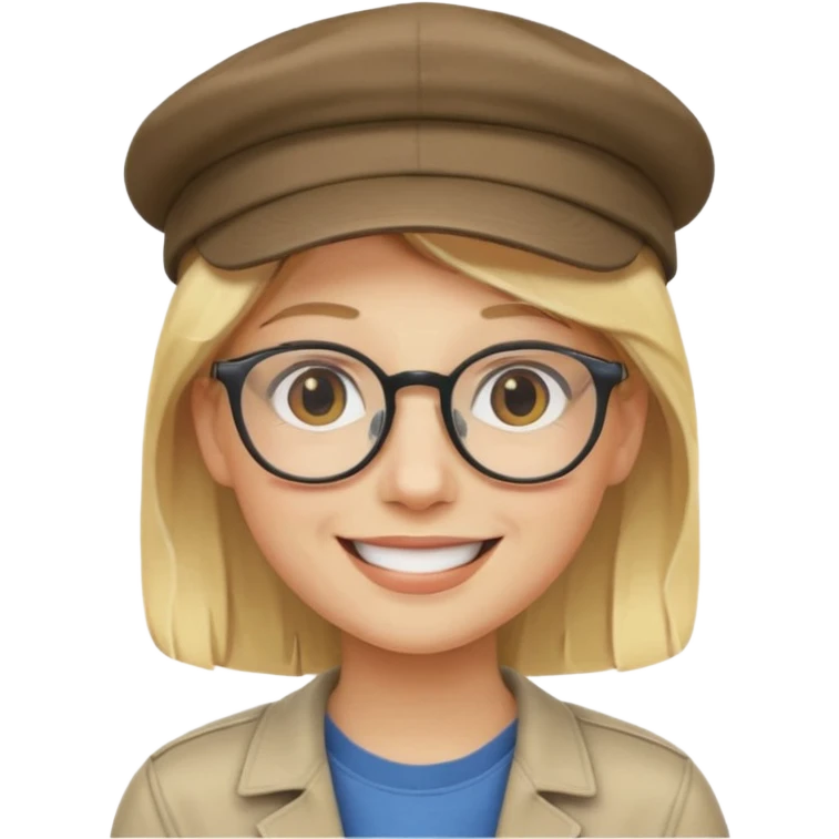 smiling person with glasses, blonde hair, and a cap, iOS-style emoji, simplified and expressive emoji