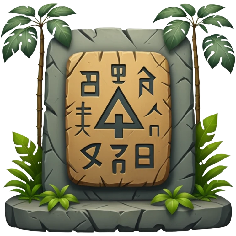 Stone Tablet – Carved gray slab with ancient runes in jungle emoji
