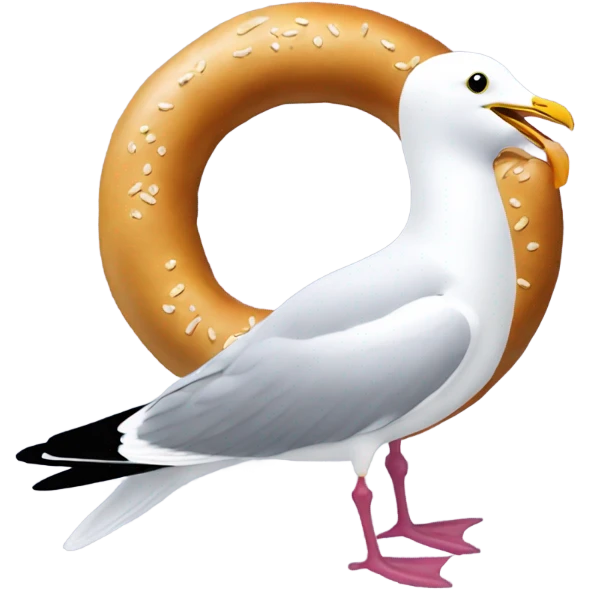 A seagull with a bagel in its mouth emoji