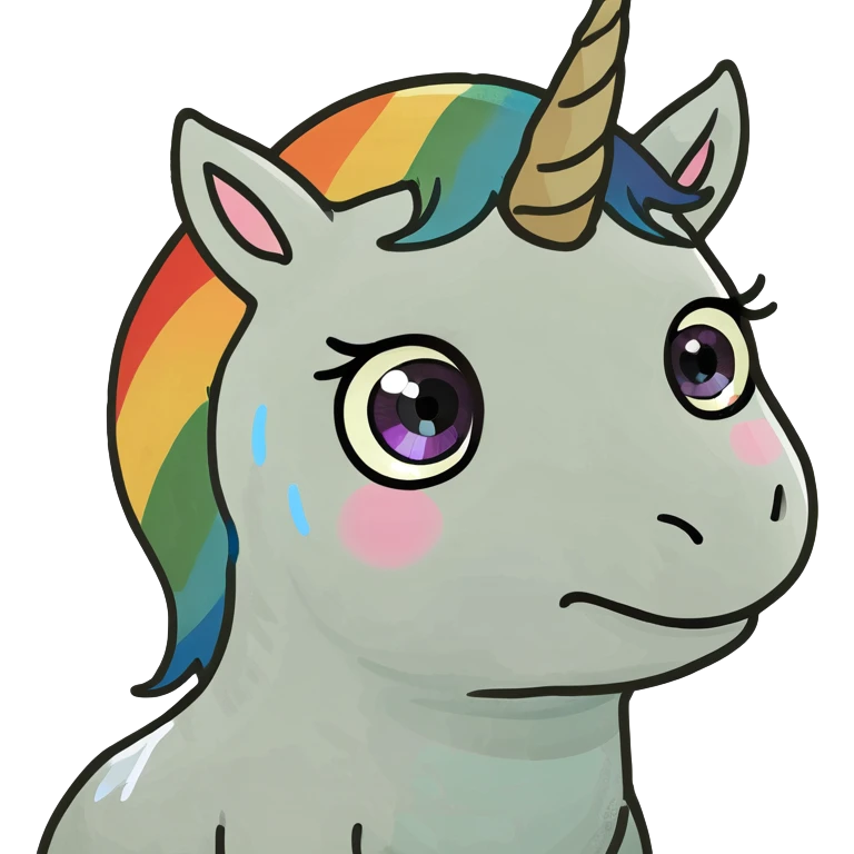Rainbow baby unicorn one tear rolling down cheek emoji