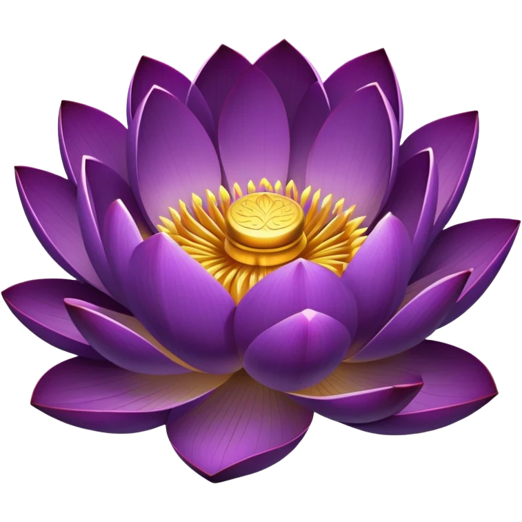 Elegant purple lotus flower with rich violet petals and golden center, accompanied by botanically accurate lotus leaf with distinctive notch and upturned edges emoji