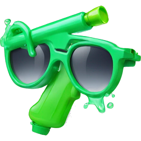 sunglasses emoji with green water gun emoji