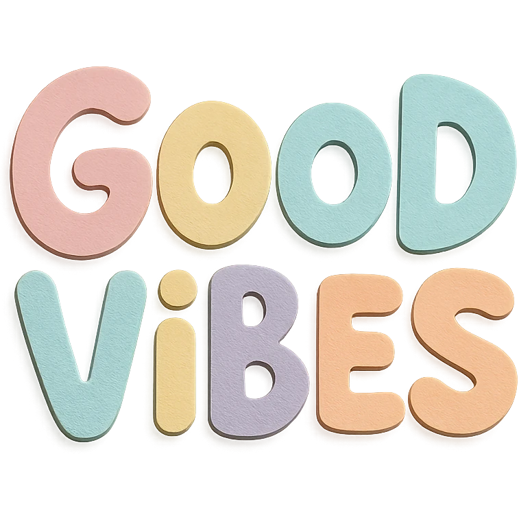 soft pastel rainbow chubby hand-drawn lettering of the phrase 'Good Vibes', kawaii style, high resolution, no outline, sticker design emoji