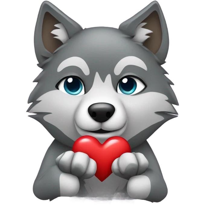 wolf holding heart between both paws emoji