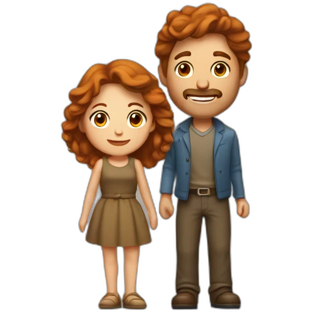 un homme brun qui fait un câlin à une femme rousse emoji