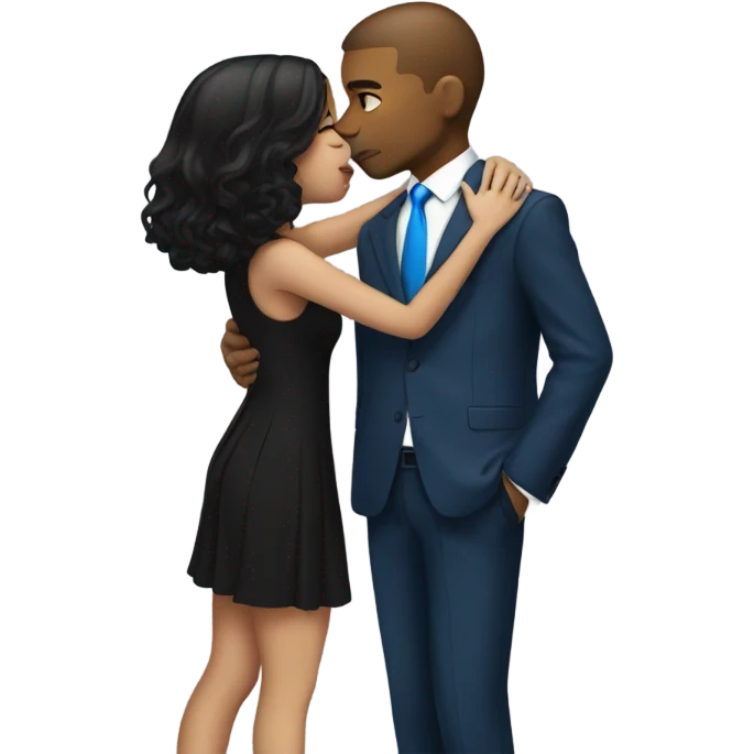 Guy in black suit with a blue tie kissing a girl in a short blue dress emoji