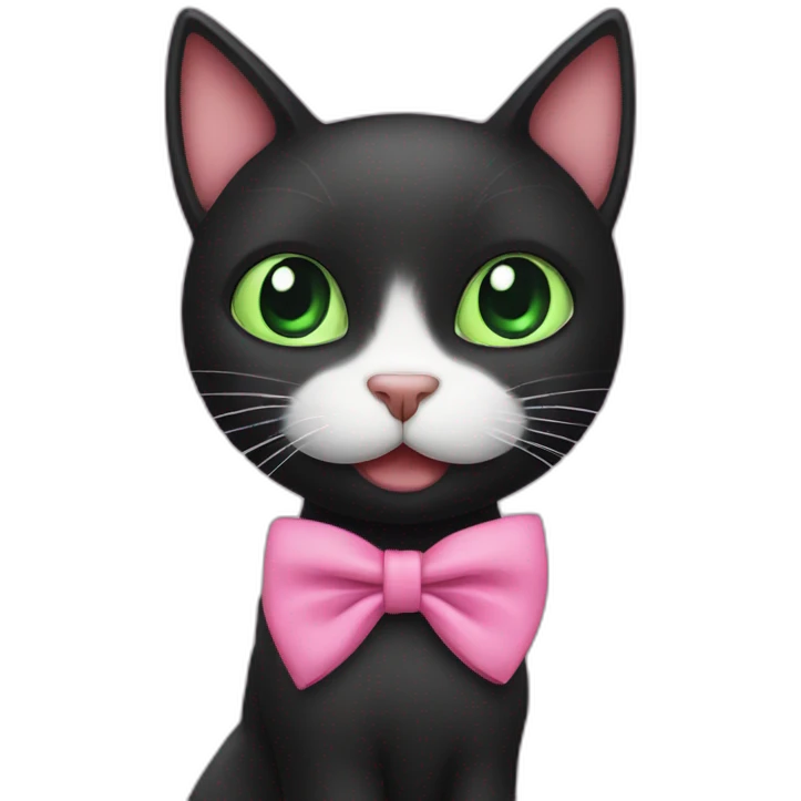 black cat with green eyes holding a pink hair tie in mouth emoji