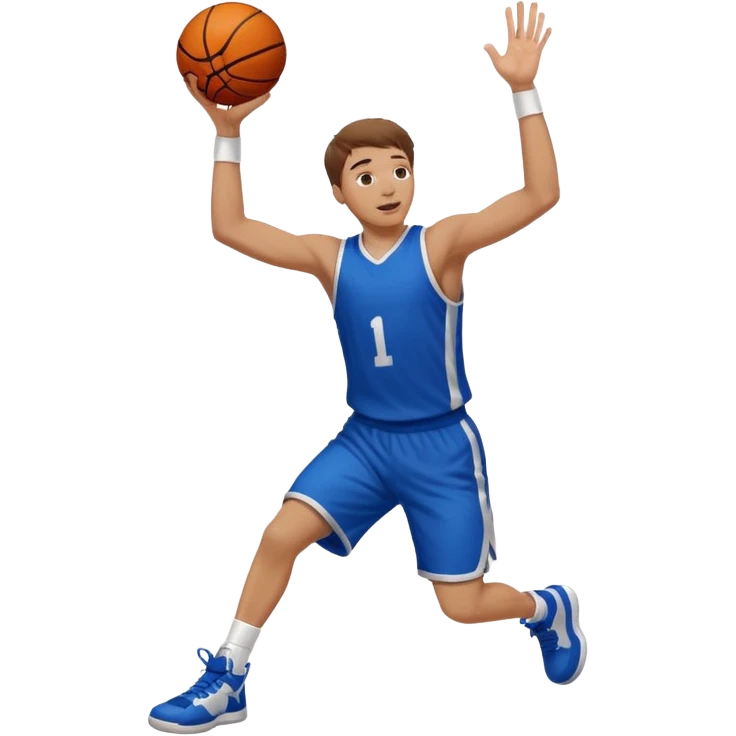 A white man with brown hair with one basketball, doing a layup emoji