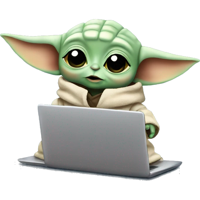 A cute Baby Yoda from Star Wars with a laptop emoji